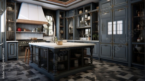 A kitchen with a hidden pantry and a central kitchen island