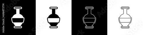 Set Ancient amphorae icon isolated on black and white background. Vector