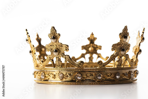 Beautuful shiny crown with medieval ornament and jeewelry. Ancient king or quenn crown. photo