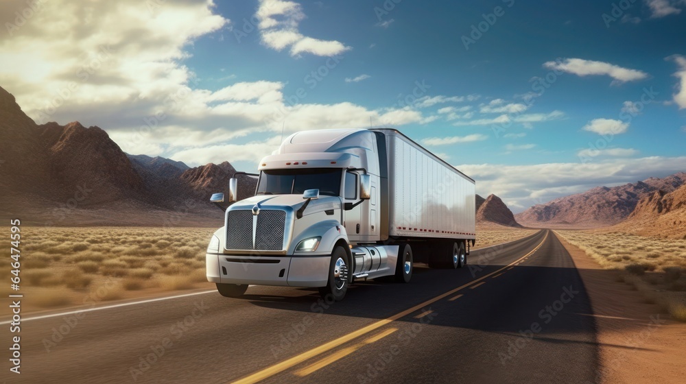 Heavy vehicle truck on highway with mountain background