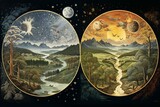 View of Earth in summer and winter, with illustrations of the December solstice and spring equinox. Generative AI