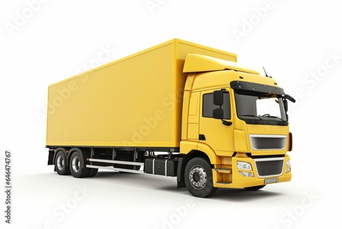 Logistics truck moving right on white background. Generative AI