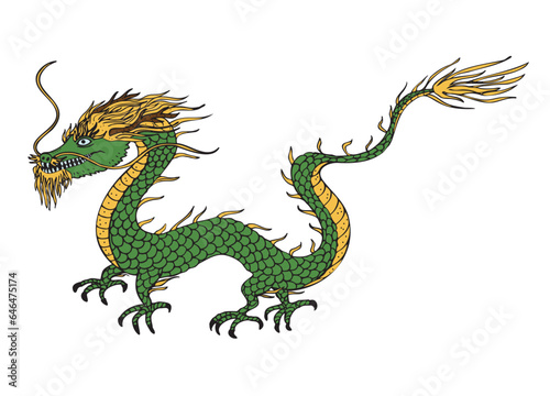 Dragon hand drawn vector illustration on isolated background, east animal, symbol of 2024 new year, design element for print t-shirt ,poster, template, tattoo, card. Mythological traditions, horoscope © Oxi An