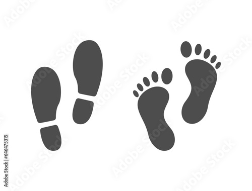 Footprint path icon set. Human shoes footstep. Walking way. Hiking silhouette. Foot step. Footmark sign. Navigation mark for mobile app, game, poster. Vector Illustration