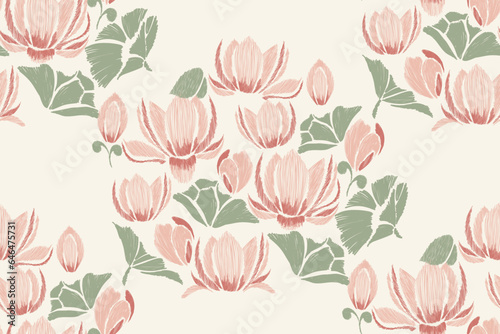 Vintage Lotus Floral Ikat pattern seamless paisley embroidery with pink lotus flower motifs. Ethnic pattern oriental traditional ikat style. Ikat pattern seamless vector illustration design .