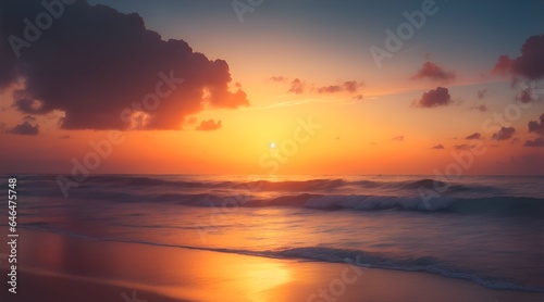 A serene ocean sunset with warm colors © malshan