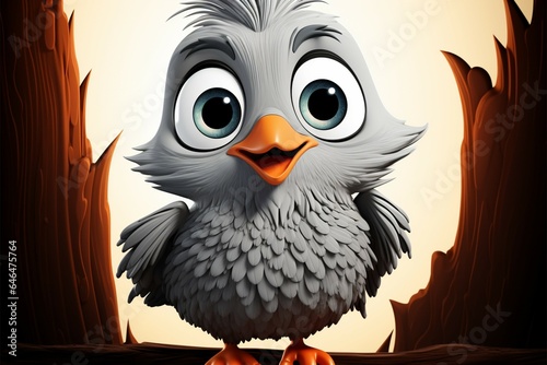 A cute, big-eyed cartoon bird showcases its unique mustachioed charm