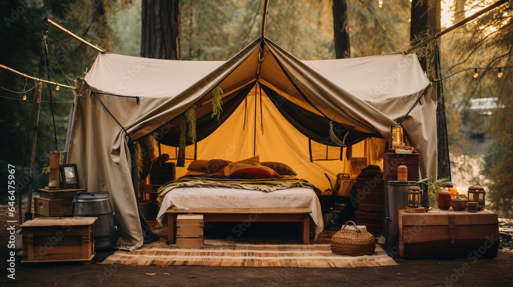 Generative AI, Camping outdoor concept in neutral muted colors, tourist camp Generative AI, Camping outdoor concept in neutral muted colors, tourist camp