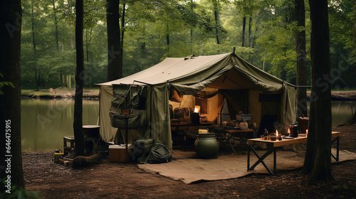 Generative AI, Camping outdoor concept in neutral muted colors, tourist camp