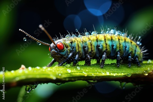 The caterpillar crawls along the green stem. © BetterPhoto