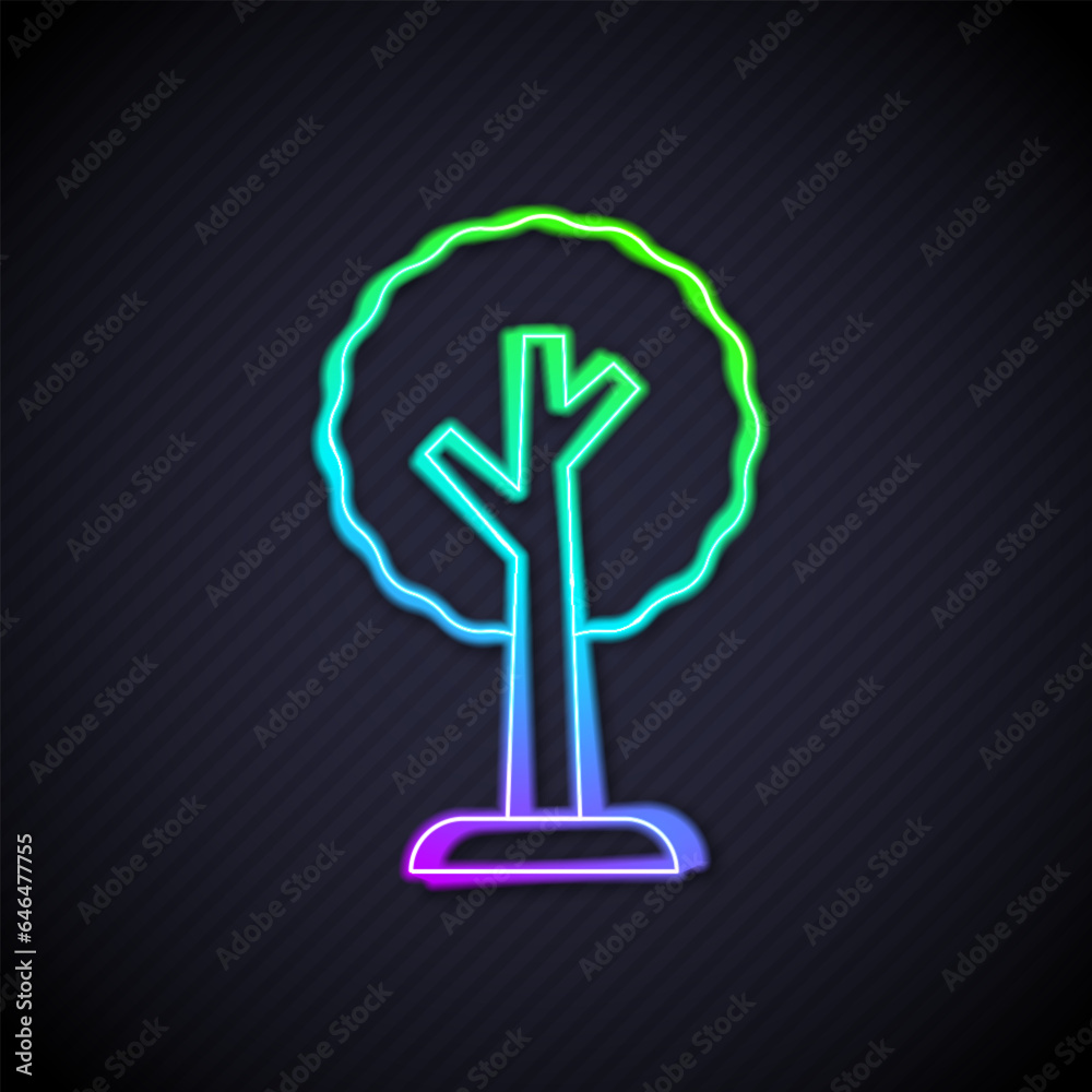 Glowing neon line Tree icon isolated on black background. Forest symbol. Vector