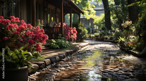  Garden pathways in spring.