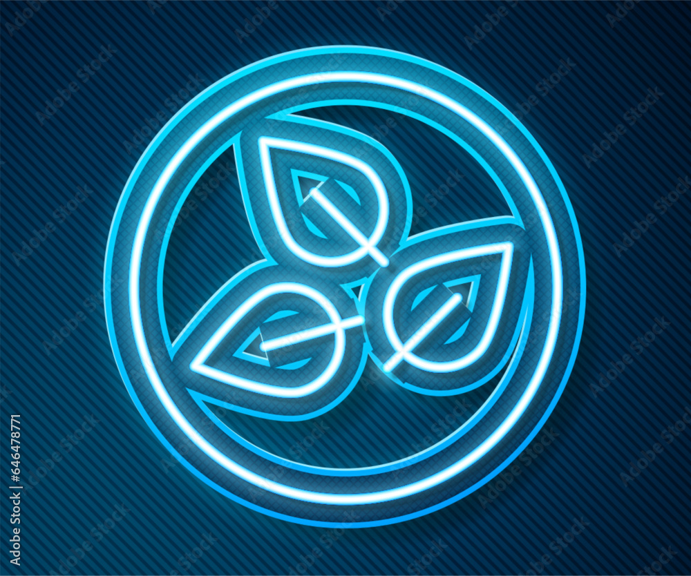 Glowing neon line Tea leaf icon isolated on blue background. Tea leaves. Vector Glowing neon line Tea leaf icon isolated on blue background. Tea leaves. Vector