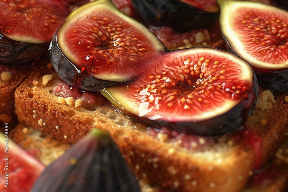 fig toast, macro shot of a fresh breakfast with Dripping Honey, AI Generated fig toast, macro shot of a fresh breakfast with Dripping Honey, AI Generated