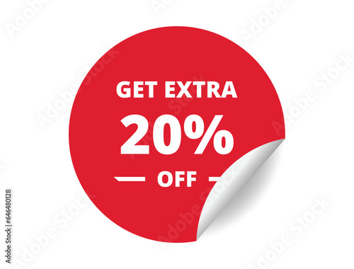 Get Extra 20% off Sale. 20 Percent circle sticker banner, badge symbol vector illustration