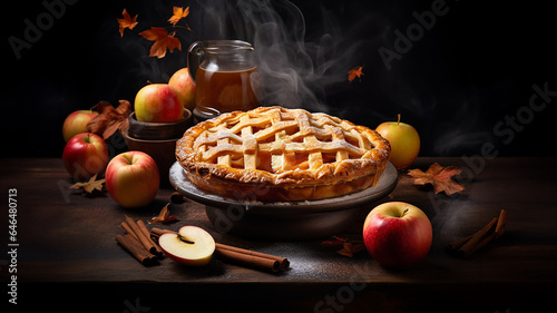 Tarta de manzana casera con decoración otoñal photo