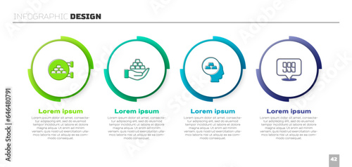 Set Jewelry store, Gold bars in hand, and 24k. Business infographic template. Vector