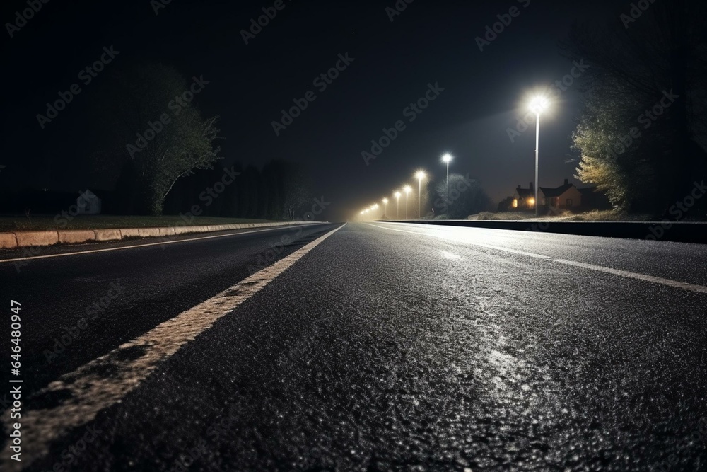 nighttime road made of asphalt. Generative AI