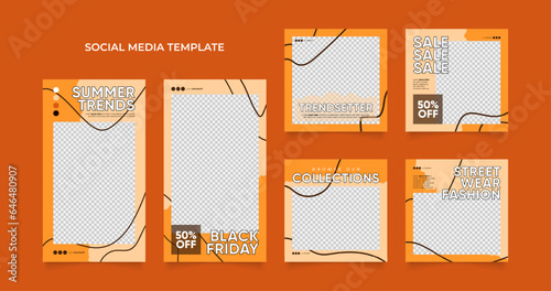 social media template banner blog fashion sale promotion. fully editable instagram and facebook square post frame puzzle organic sale poster. fresh orange yellow element shape vector background