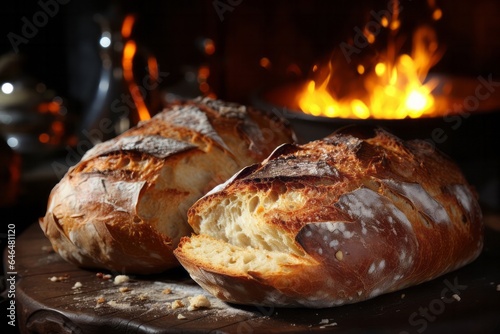 Freshly baked wood-fired crusty bread loaves