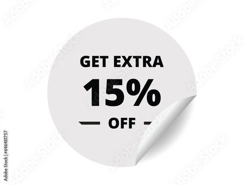 Get Extra 15% off Sale. 15 Percent circle sticker banner, badge symbol vector illustration
