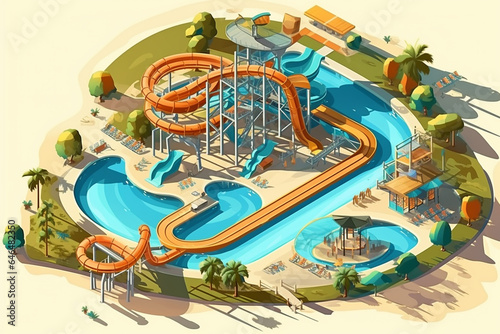 Aqua park  water slides  vector style illustration.