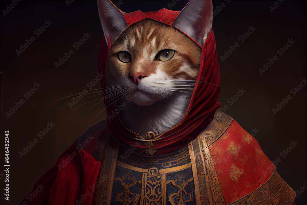 Portrait of a cat dressed as a bullfighter, baroque style. - obrazy, fototapety, plakaty 