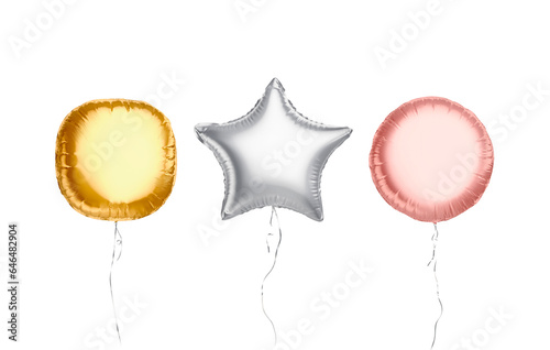 Blank colored round and star balloon flying mockup, front view