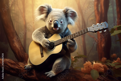 a cool koala playing guitar