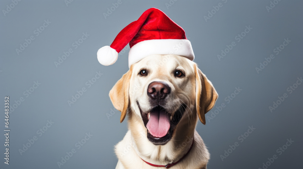 Joyful dog in Santa Hat Joyful dog in Santa Hat