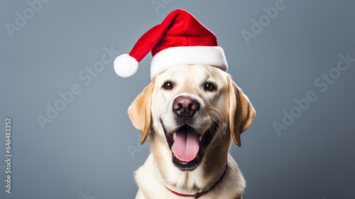 Joyful dog in Santa Hat