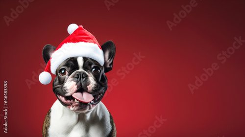 Little French Bulldog wearing a Santa hat © Paula
