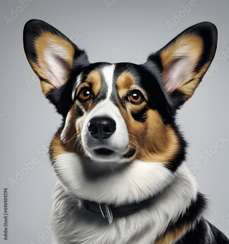 Corgi dog close-up. Professional studio portrait of corgi cardigan. Cute corgi. generative AI