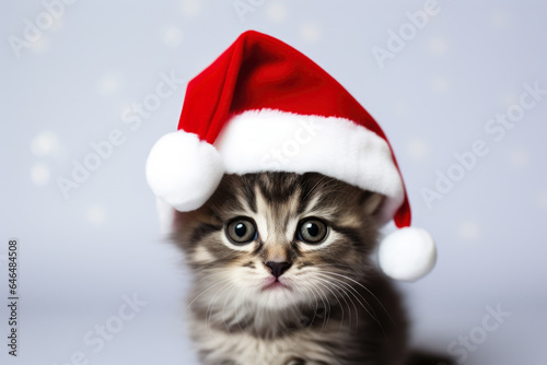 Cute kitten wearing a Santa hat