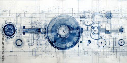 Schematic drawings of parts mechanical engineering Background, industrial texture, rounded, analog, blueprints wallpaper. 