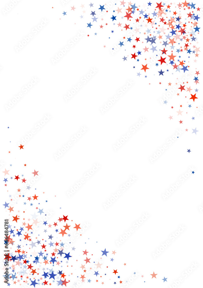 USA flag stars background, red and blue stars confetti