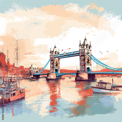 River Thamespanorama with The Tower Bridge. Vector illustration design.