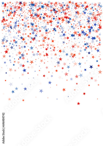 USA flag stars background, red and blue stars confetti