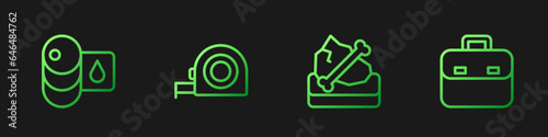 Set line Archeology, Barrel oil, Roulette construction and Briefcase. Gradient color icons. Vector