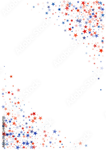 USA flag stars background, red and blue stars confetti