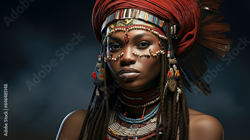 African young beautiful young woman with painted face close up on dark background