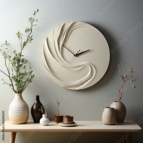 Home decor, with interior wall clocks, home accessories, comfort, modern wall decor, luxury wall clocks, elegant home inspiration. The concept of Generative Ai
