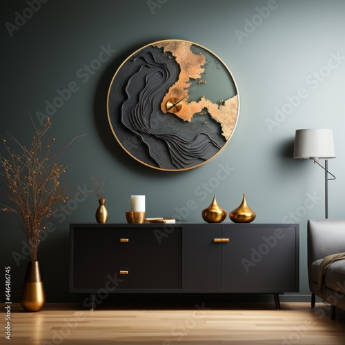 Home decor, with interior wall clocks, home accessories, comfort, modern wall decor, luxury wall clocks, elegant home inspiration. The concept of Generative Ai