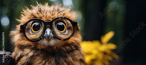 cute baby owl with big reading glasses - reading owl - early reader - copy space - generative ai © Cristiano Venti