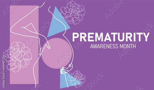 Prematurity awareness month. Pregnant belly outline. Abstract vector illustration