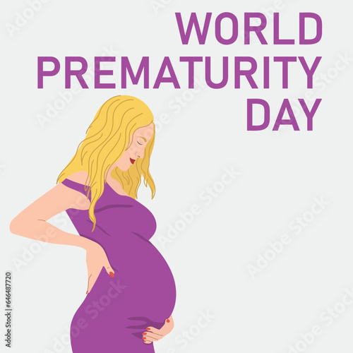 Pregnant woman in elegance dress. World premature day of infants. November 17.