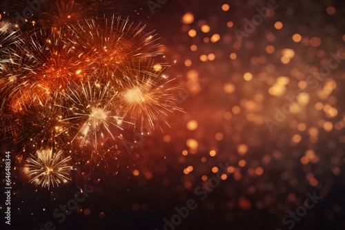 Happy new year celebration with fireworks background.
