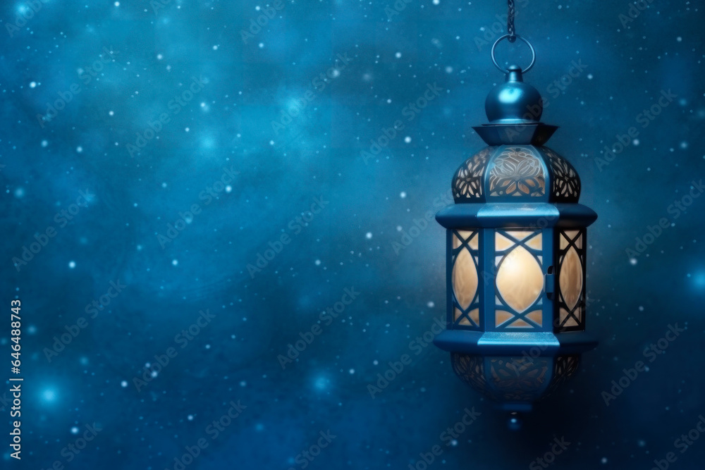 Ramadan Kareem background with arabic lantern and glowing stars