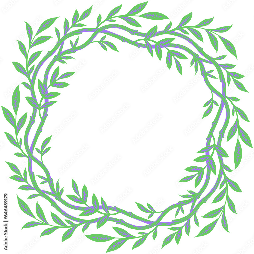 Green branch with foliage frame. Wreath illustration.