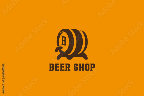 Beer Whiskey Wine Barrel Cask Logo Silhouette Vintage Design vector template.
